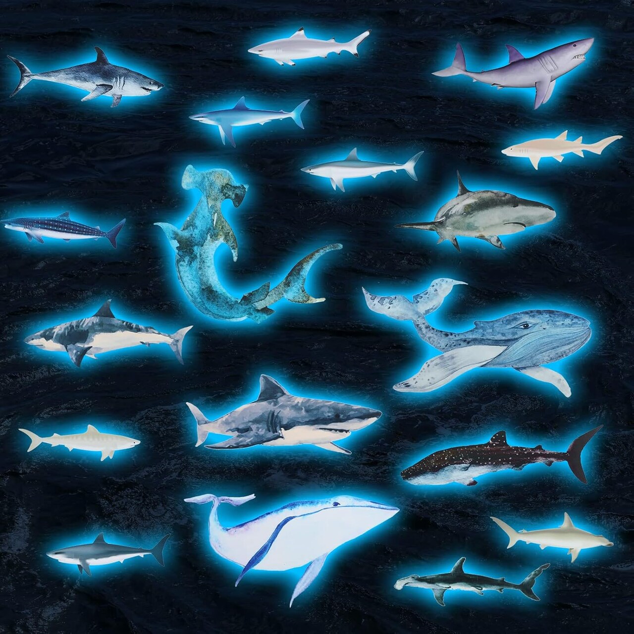 18pcs Glow-in-the-Dark Shark Wall Decals – Removable Sea Theme Stickers for Room & Bathroom